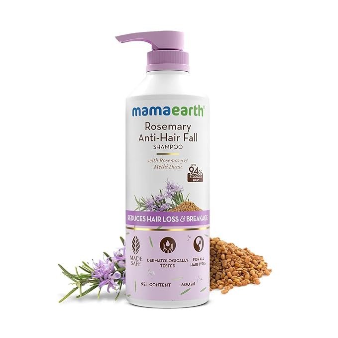 Mamaearth Rosemary Anti-Hair Fall Shampoo With Rosemary & Methi Dana For Reducing Hair Loss & Breakage,Gives Up To 94% Stronger Hair,Up To 93% Less Hair Fall |Sulphate Free Shampoo |For Unisex,600 Ml