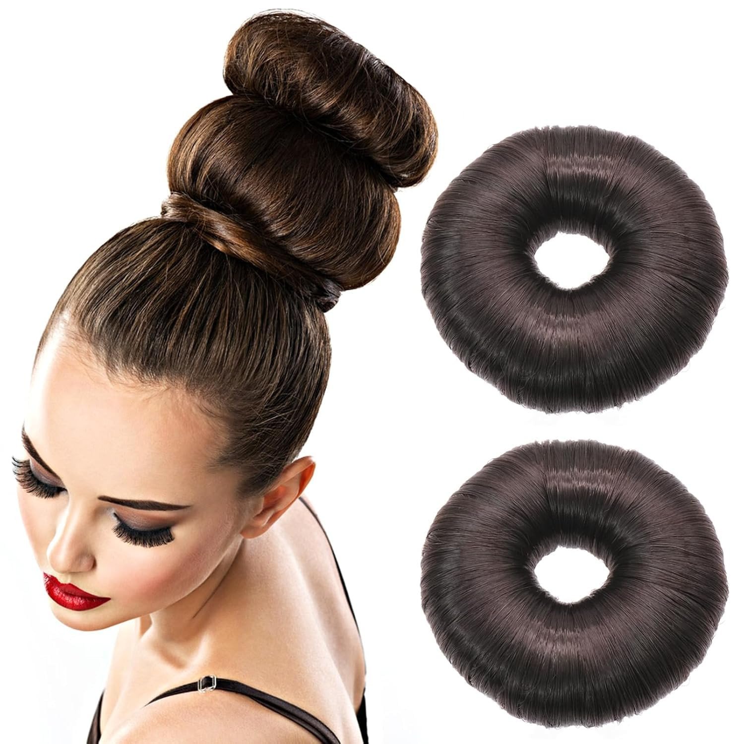 02 PCS Donut Bun Cushions, Wig Winder Hair Bun Maker Set, Hair Styling Hairstyle Aid Set, Doughnuts Bun Bun Suitable for Women and Girls, 7 cm Diameter (Brown Color) (Brown)