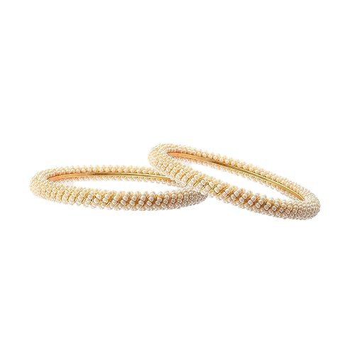JewarHaat Bangles Fashion Indian Bollywood Pearl Rhinestone Floral Gold Plated Bracelet Jewelry for Women & Girls