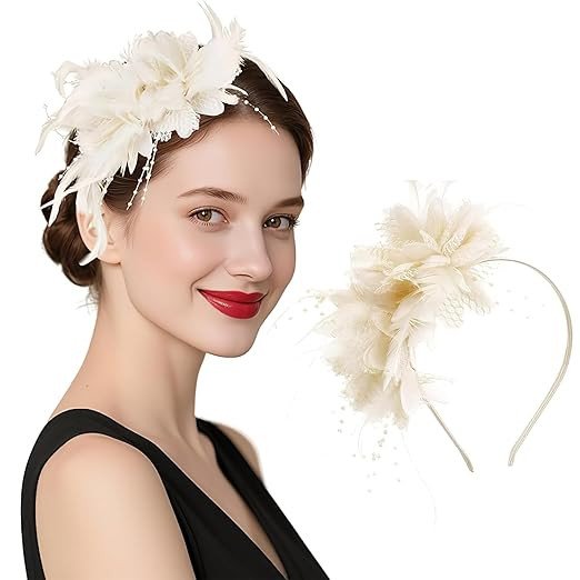 Retro Hair Tiara for Women with Feathers and Flower Lightweight & Elegant Design | Comfortable Fit for Cocktail Party, Wedding, Tea Party