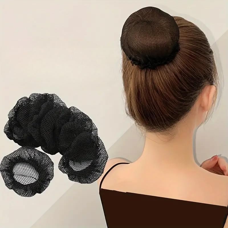 Black Hair Net Bun Covers, Pack of 6, Casual Style for Women and Girls