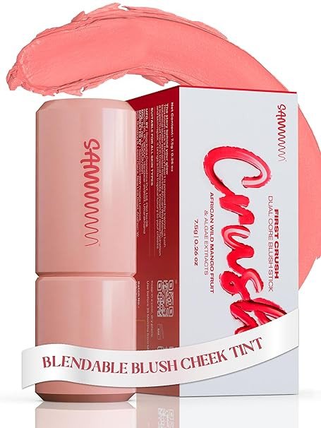 Sammmm FIRST CRUSH Dual Core Blush Stick Bellini (Nude Peach,7.5g) | Cute Creamy Blusher for Cheeks, Eyes, Lips for Dewy Finish | Blendable & Lightweight Stick Blush For Face Makeup | For Young Skin
