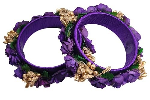 The Golden Cascade Floral Design Thread Work Metal Kada Bangle for women