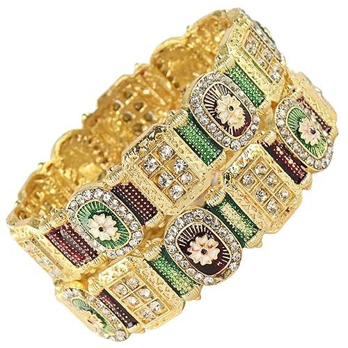 NMII Royal Golden Metal Bangles Set For Women & Girls with Zircon Diamond Stone | Traditional Gold Plated Kangan Set | Fancy Women's Fashion Jewellery Bangles | Wedding, Party, Festive- Set of 2