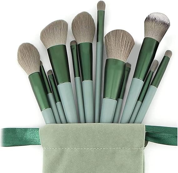 Makeup Brushes Set 13pcs, Makeup Brushes for Foundation, Eye Shadows, Green Brush Sets