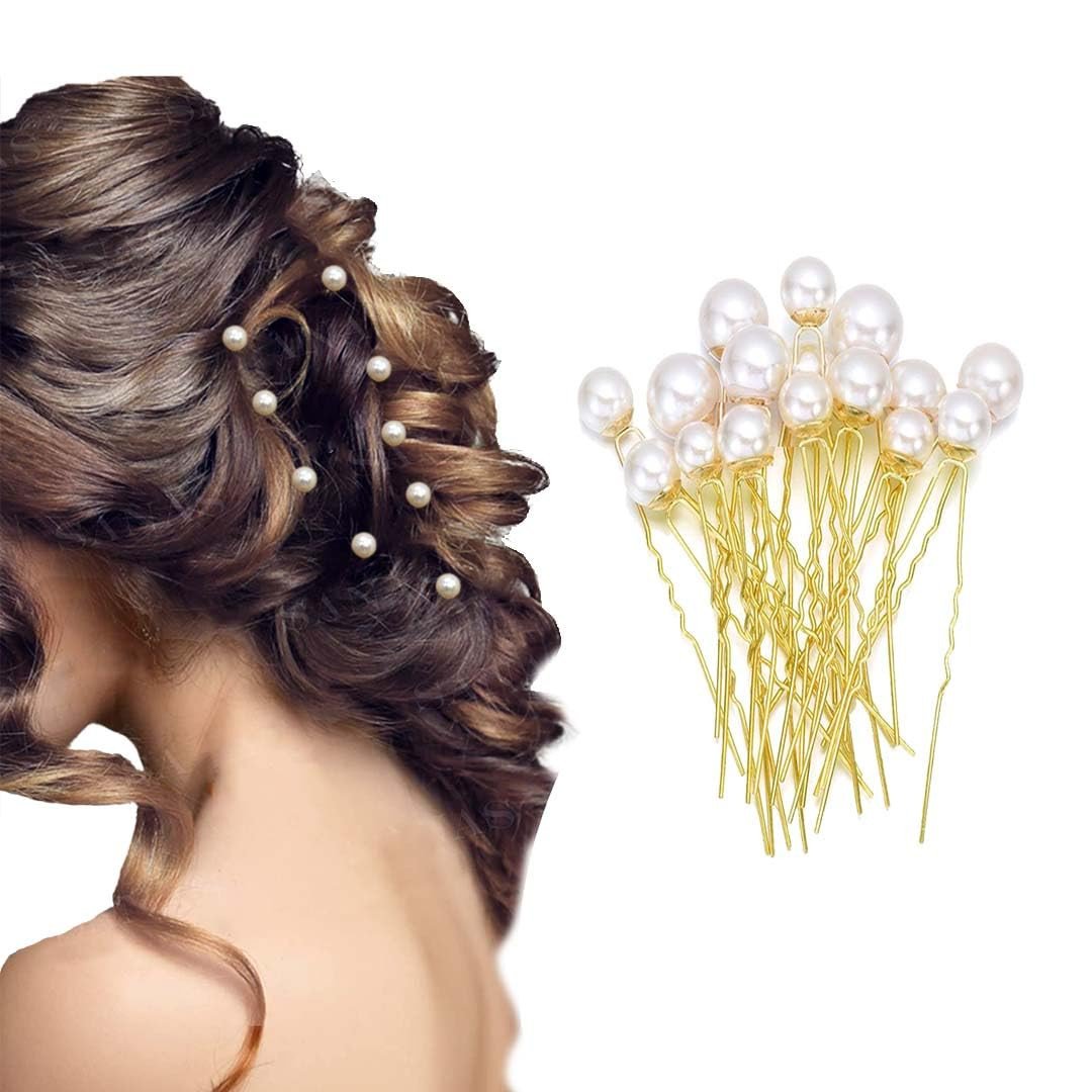 (12pcs) Pearl U Pins Hair Accessories for Women & Girls - Decoration Pearls Beads Hair Clip for Bride Hairstyle - For Wedding/Parties