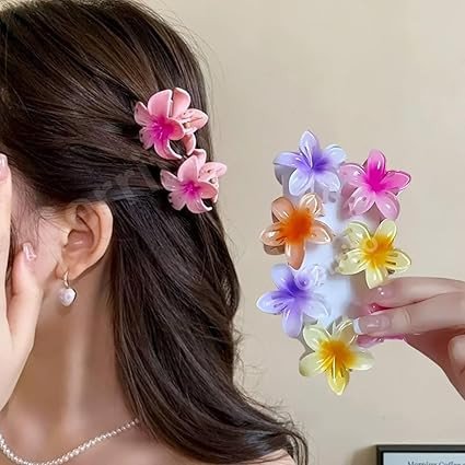 6 Piece Small Flower Shape Hair Claw Clip Set for Women and Girls Mini Hair Clutcher with Metal Grip Decorative Hair Accessories for Ponytail Bun and Everyday Hairstyling