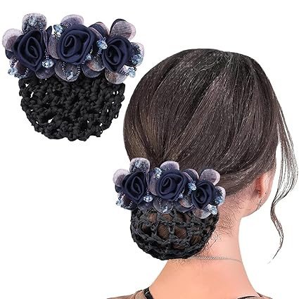 Floral Hair Snood Net, Barrette Hair Bun Cover Clip for Women, Lady Bun Maker Hairnet for Dancer Nurse Party, Work or Daily