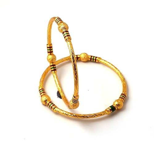 Jewar Mandi Bangle Set Traditional Indian Peacock Design Multicolor Handmade Enamel Work Meenakari Bracelets Gold-Plated 2 Piece Kada Ad Cz Multi-Stones Jewelry