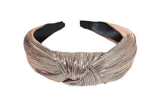 Vogue Hair Accessories Solid Shimmer Fabric Knot Plastic Hairband Headband for Girls and Women (Shimmer Brown)