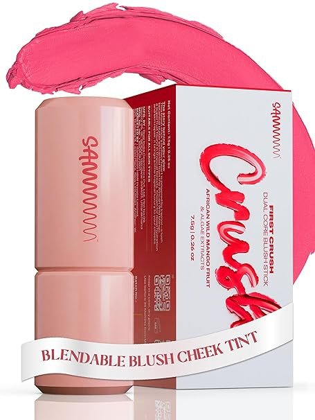Sammmm FIRST CRUSH Dual Core Blush Stick Jammy (Dark Pink,7.5g) | Cute Creamy Blusher for Cheeks, Eyes, Lips for Dewy Finish | Blendable & Lightweight Stick Blush For Face Makeup | For Young Skin