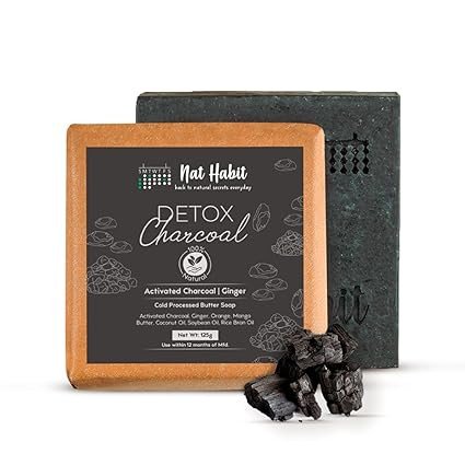 Nat Habit Detox Charcoal Butter Bath Soap With Ayurvedic Cold Processed For Detoxification, Tan Removal, Blackheads, Soothing & Skin Whitening (125gm)