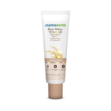 Mamaearth Rice Water Tone Up Face Cream with Rice Water & Niacinamide for Glass Skin 50g | Instantly Brightens | Even Skin Tone | Adds Glow | All Skin Types | Korean Rice Tone Up