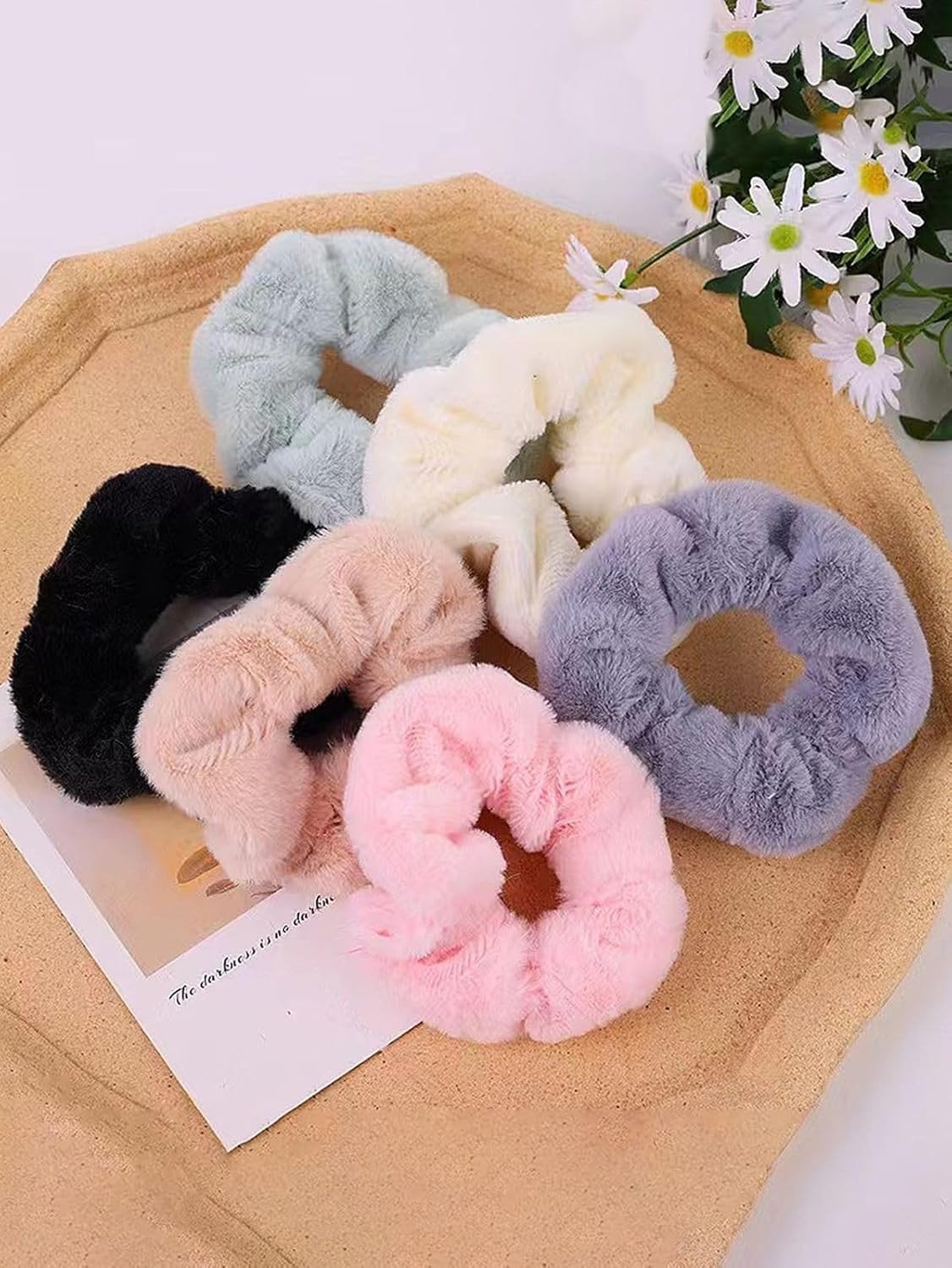 Velvet Hair Scrunchies, Microfiber Towel Fur Bands for Winter, Large Size, 6 Pieces for Girls & Women