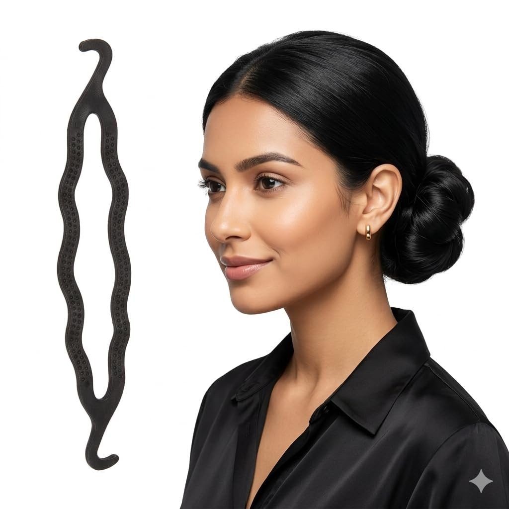 1Pc Plastic Clip Bun Maker - Easy French Twist Hair Styling Tool for Women - Durable Hairs Loop Bun Shaper for Elegant Updos, Ponytails & Braids - Professional DIY Hair Accessories - Black 1Pc (Plasti