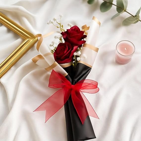 SATYAM KRAFT 1 Pcs Artificial Flower Bouquet for Him Her Girlfriend Boyfriend Wife Husband | Romantic Decor for Anniversary, Wedding, Birthday, Home Decor (Rose Bouquet)