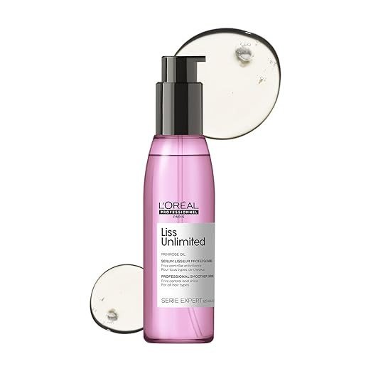 L'Oréal Professionnel Liss Unlimited Leave-In Hair Serum for Frizzy & Unruly Hair - 125ml | Intensive Smoothing Serum for Frizz-Control | Enriched with Primrose Oil | Increases Softness & Shine