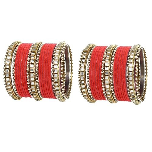 Stones Studded Latest Fashion Jewellery Kundan Glossy Velvet Metal Bangles Set for Women & Girls