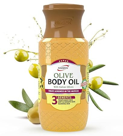Nimson Olive Body Oil 200ml | Deep Moisturization & Soothing Relief | Hydrating Formula with Italian Olives | For Dry Skin & Radiant Glow | Ethically Sourced