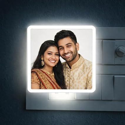 EVOTECH Customized Night Lamp, Photo Lamp | Custom LED Lamp with Photo, 4 x 4 Inch | Plug-in AC Power | Personalized Gift for Birthday, Anniversary, Couple, Home Décor, Dim Light (Light Yellow)