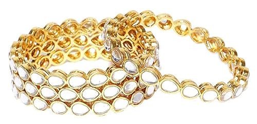 Shining Diva Fashion Set of 4 Latest Traditional Design Gold Plated Kundan Bangles for Women