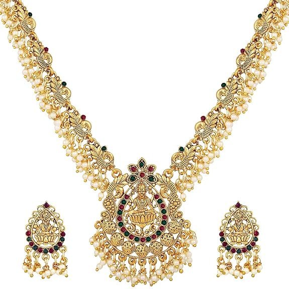 Latest Stylish Fancy Pearl Choker Traditional Jewellery Set for Women | Temple Necklace Set | Festive Wedding Party Necklace | 22k Gold Plated | Just Like Original Gold Jewellery