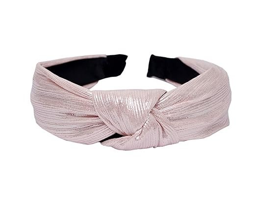 Vogue Hair Accessories Solid Shimmer Fabric Knot Plastic Hairband for Girls and Women (Baby Pink)