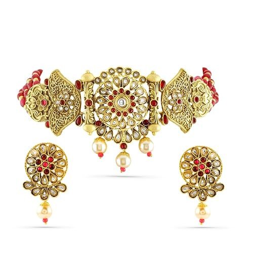Gold Plated Choker Necklace Set Pearl Ethnic Jewellery Gift for Women & Girls