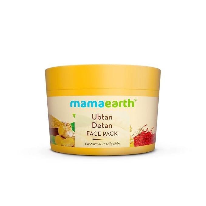 Mamaearth Ubtan Detan Face Pack with Turmeric & Saffron for Normal to Oily Skin 200 g | Natural, DIY-like Texture | Instantly Reduces Tan, Adds Glow | Clay Face Mask | Free From Harmful Chemicals