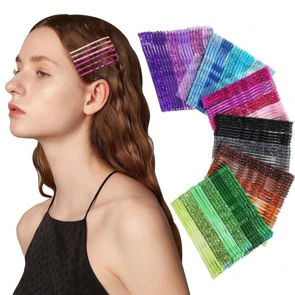 Bobby pins for women - 144 pcsGlitter Hair Pins Set, Ombre Metallic Bobby Pins, Multi-Colour Pack with Pink, Purple, Blue, Green, Silver, Brown Shades