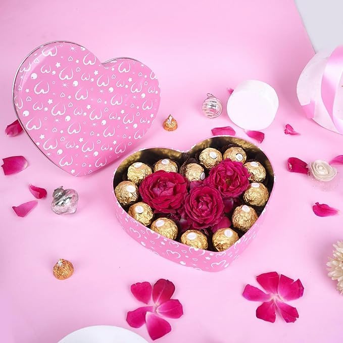 Heart-Shaped Metal Storage Box Airtight Tin Container for Cookies,Biscuits Multipurpose Decorative Box for Home Décor Gifting Ideal for Diwali, Rakhi, Valentine, Weddings pack of 1 (Pink)