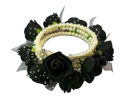 Peaches & Pink Flower Bangles for Girls/Women/Children (Available in 7 Colors) (Black)