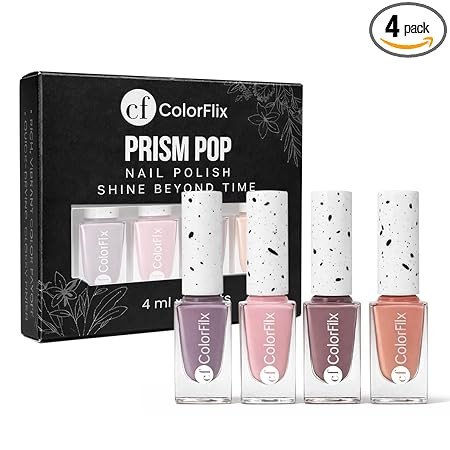ColorFlix Prism Pop Nail Paint Pack of 4 – Long Stay, High Shine, Quick Dry, Glossy Shades- Mocha 4ml Each