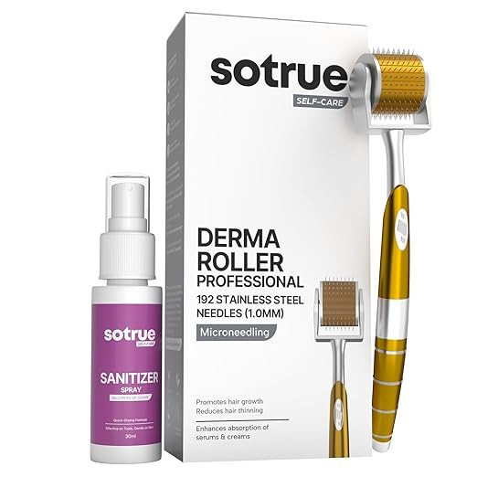 Sotrue Professional Derma Roller For Hair Growth 1 mm with 192 Stainless Steel Needles | Repairs Damaged Hair, Activates Hair Follicles | For Hair Fall & Hair Thickening | Reduces Acne Scars | Safe &