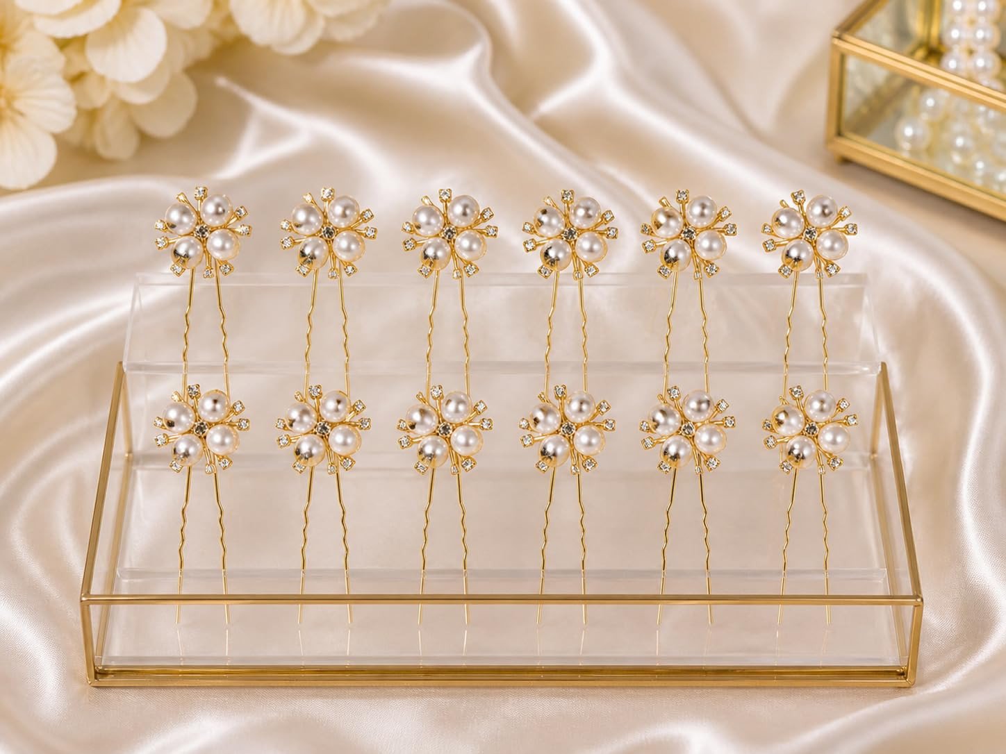 Pins for hair bun – Pack of 12 wedding Golden U Pins with Pearls & Rhinestones for Women & Girls and bridal beauty accessories