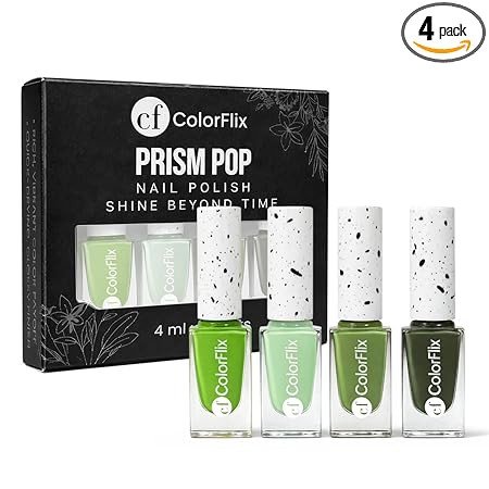 ColorFlix Prism Pop Nail Paint Pack of 4 – Long Stay, High Shine, Quick Dry, Glossy Shades- Olive 4ml Each
