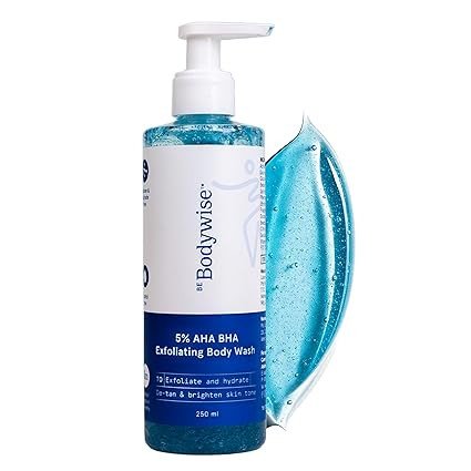 Be Bodywise 5% AHA BHA Exfoliating Body Wash 250ml | For Body Acne, Strawberry Skin, De-Tan | Infused with 3% Lactic Acid, 1% Salicylic Acid, 1% Glycolic Acid | Non-Drying, Paraben Free