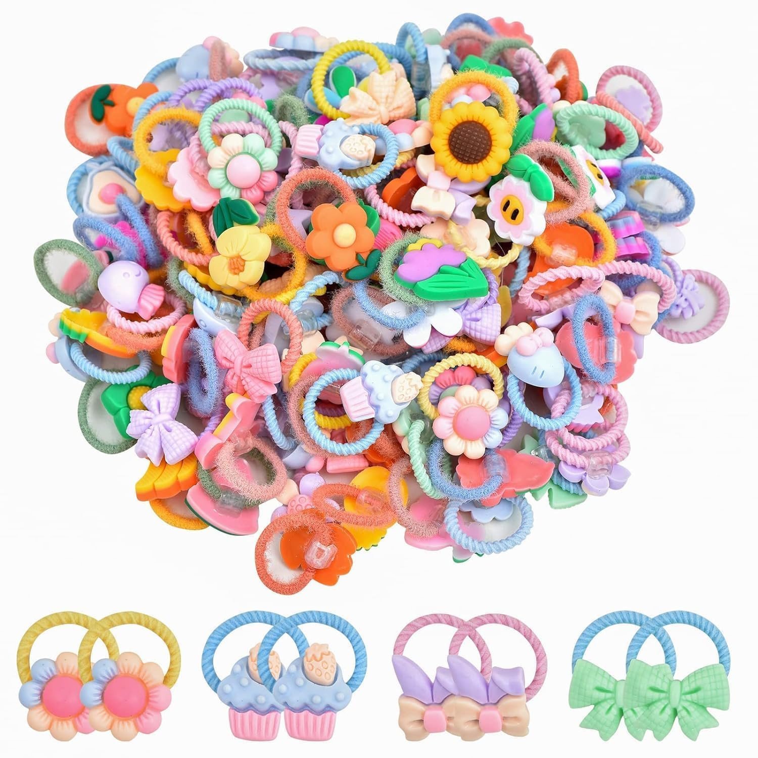 Hair Rubber Bands Fun & Gentle Hair Accessories for Girls Soft & Stretchy Ponytail Holders Cartoon Hair Rubber Bands for Girls – Cute & Colorful Elastic Hair Ties Set (20 Pieces)