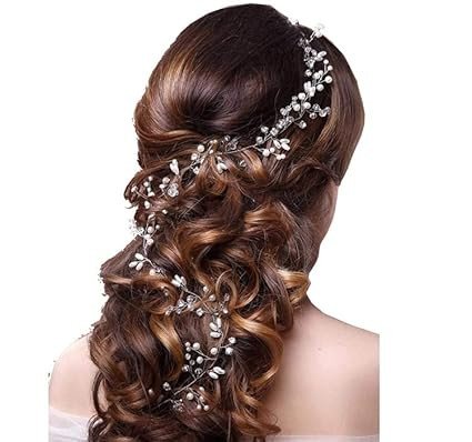 Hand made Pearl with Crystal Beads Headdress Hair Accessories | Wedding Hair Chain | Bridesmaid Headband | hair vine for Girls & Women ., (50 cm) (Silver)