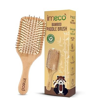 IMECO Bamboo Paddle Hair brush | 100% Natural Wooden Comb Brush | Anti-Static, Detangling & Scalp Massaging Brush | Promotes Healthy Hair & Reduces Hair Loss | Eco-Friendly & Durable | Ideal for Men &