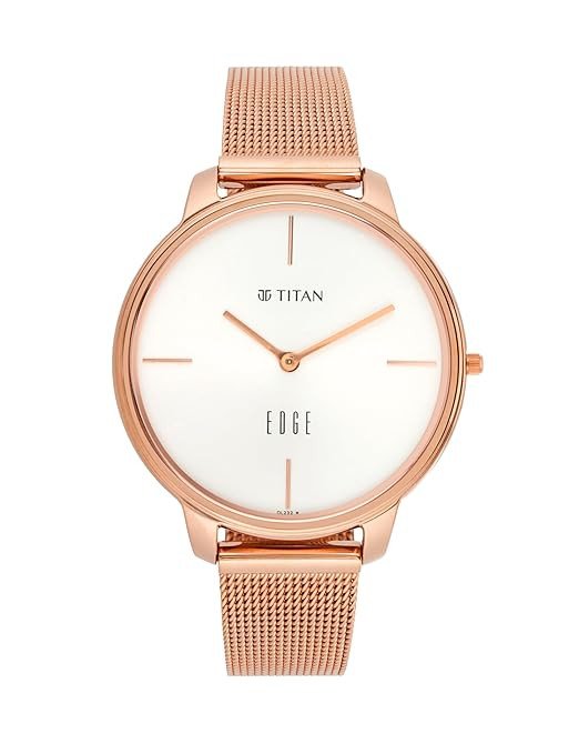 EDGE Titan Quartz Analog White Dial Rose Gold Stainless Steel Strap Watch for Women - NT2654WM01