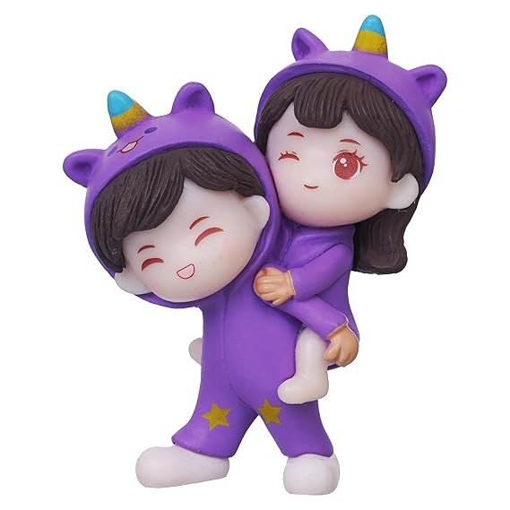 eCraftIndia Valentine Gift for Girlfriend Boyfriend Purple Resin Miniature Cute Couple Statue Girl on Boy's Shoulder Showpiece Valentine Gift for Husband Wife Her Him | Valentines Day Decoration Item