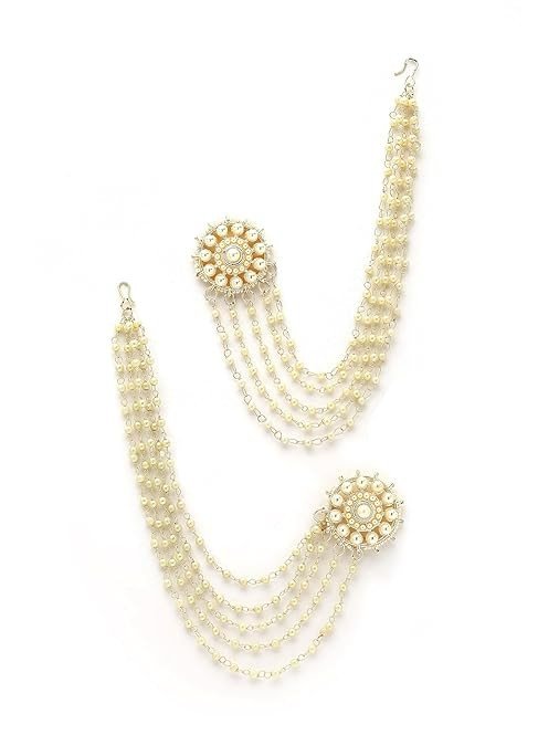 Bahubali Pearl Ear Chain Hair Accessories Traditional Stylish Fancy Jhumki Jhumka Earrings For Women & Girls