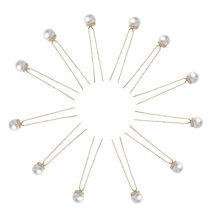 Pearl U Shape Hair Pins for Women, Gold Bridal Bun Pins with Faux Pearls, Elegant Juda Pins for Wedding, Party & Hairstyle Accessories (set of 12)