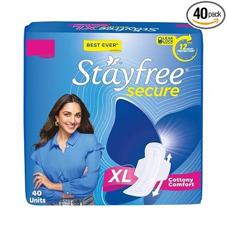 Stayfree Secure XL Sanitary Pads For Women, 40 Pads, Cottony Soft Cover