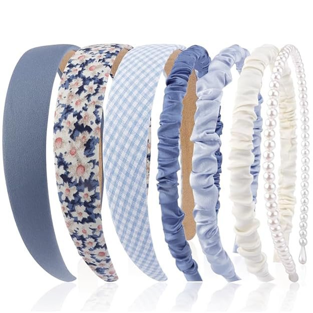 7Pcs Hair Band for Women Stylish, Floral Wide Hair Band for Girls Kids, Pearl, Plaid, Countryside Style Hair Accessories Hairbands for Kids