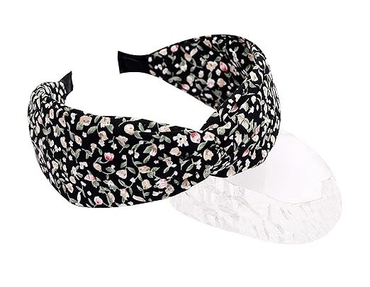 Vogue Hair Accessories Women's Printed Nylon Fabric Knot Metal Hairband for Women, Pack of 1 - Black