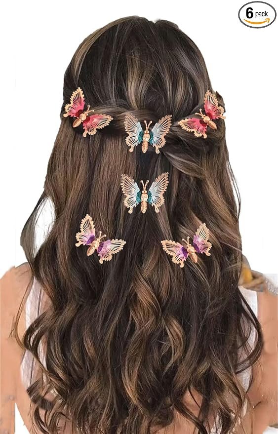 Temperia Hair Accessories Women Stylish Wedding & Parties-Hair Pins Women & Girls-Butterfly Hair Style Bridal Brooch & Braid Juda Bun-Hairstyle Decoration Bride Clips-Pack Of 6 - Multicolor