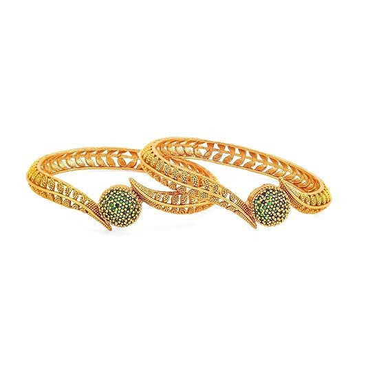 Rubans Set of 2 22K Gold-Plated Stylish Stone Studded Traditional Bangles for Womens & Girls