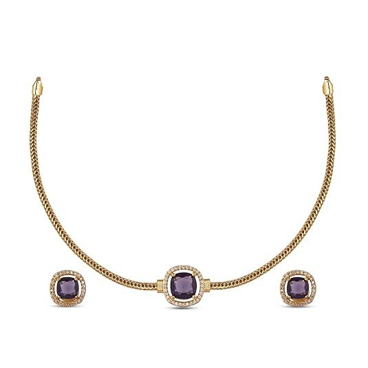 Elegant Stylish Choker Necklace Set with Earrings | Antique Gold Plated with Zircon & American Diamond | Collar Bone Nan Chain Necklace for Women & Girls